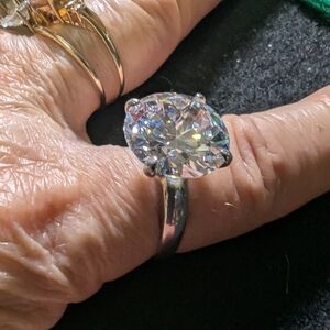 Vtg. DIAMOND Large Stone Sterling Silver 925 Round Cut Engagement Ring Sz 10